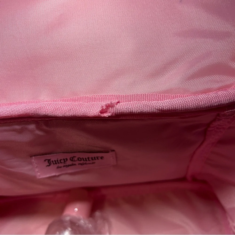 NWT Juicy Couture Baby Pink Velour Heart Print Zip-Up Cosmetic Travel Bag